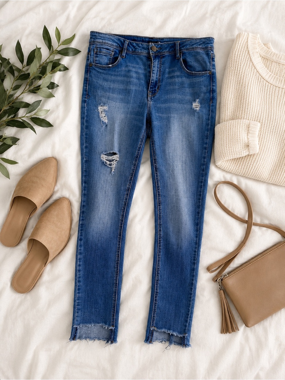 1822 Denim Distressed Skinny Jeans Size 12 Raw Hem Stretch